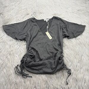 NWT Max Studio Women's XS Surplice Flutter Sleeve Top Forest Fairy Milk Maid